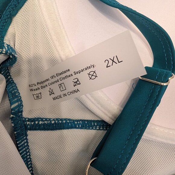 Shein Swim Suit One Piece Teal Green Solid Pleated Slim Fit High Leg - Size 2XL - Picture 4 of 4